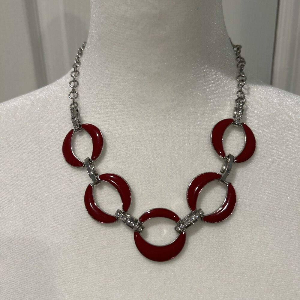 Red Enamel Discs On A Silver Chain Necklace